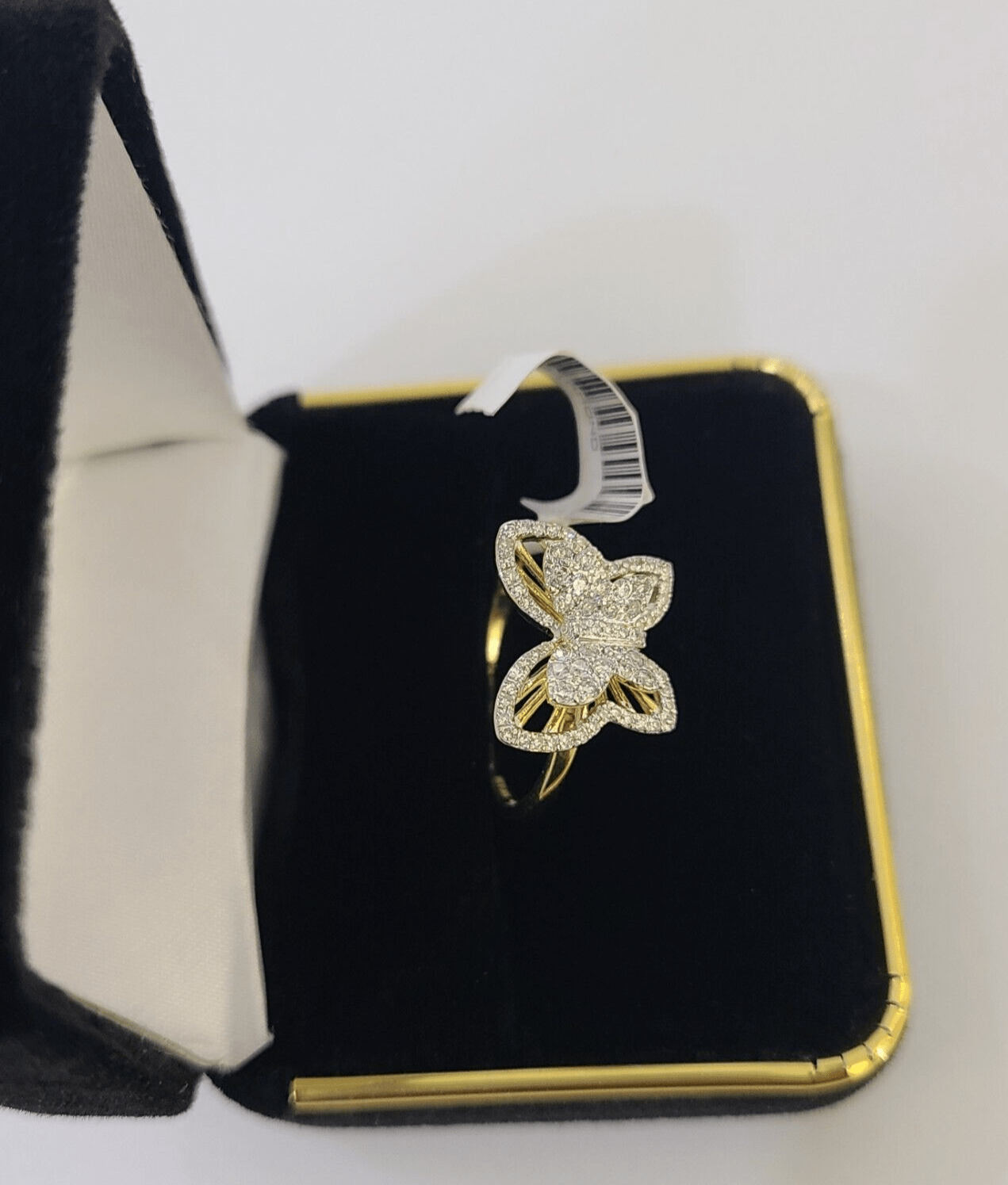 Real 10k Yellow Gold Diamond Ladies Ring Butterfly Women Engagement Wedding - GoldenlinQ
